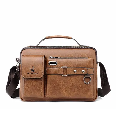 Men Fashion Casual Retro PU Leather Crossbody Bag Business Commute