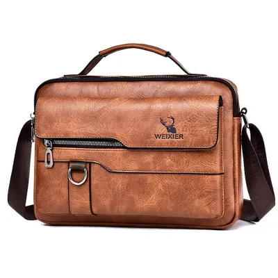 Men Fashion Casual Retro PU Crossbody Bag Solid Color