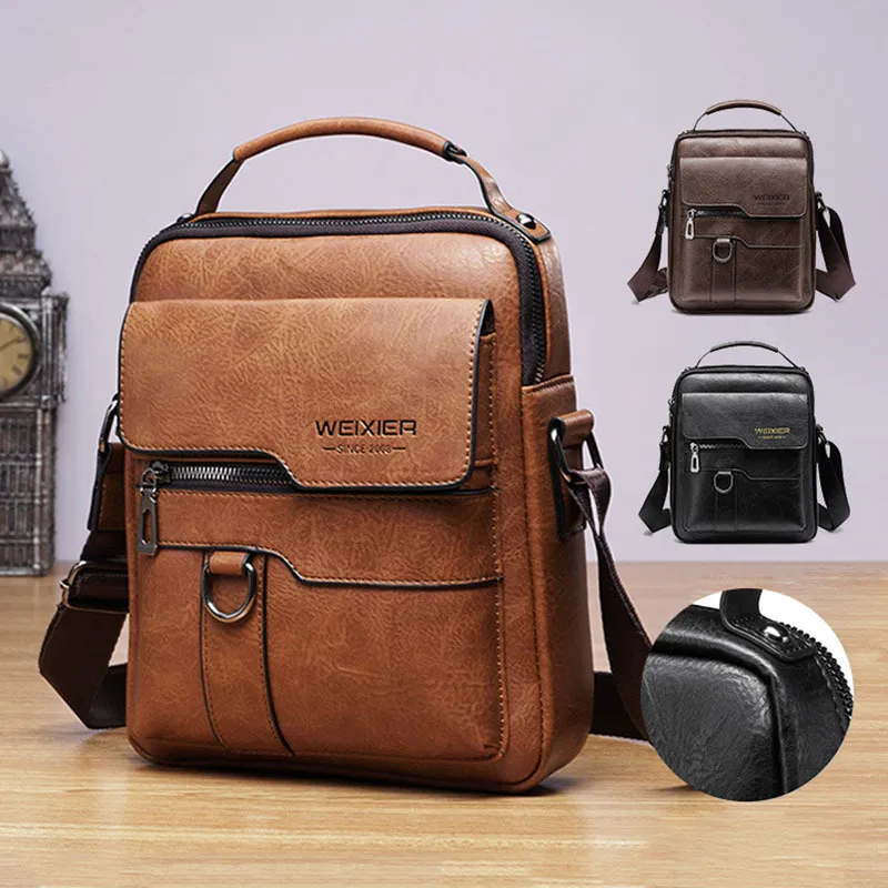 Men Fashion Casual Retro PU Crossbody Bag Solid Color