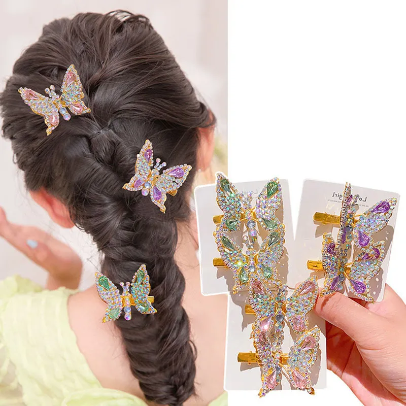 Kids Girls Cute Sweet Multicolor Butterfly Rhinestone Hair Clip Instagram Wind Hairpin