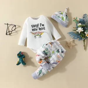 Kids Baby Boys Casual Dinosaur Letter Long Sleeve Round Neck Romper Trousers Sets Cotton