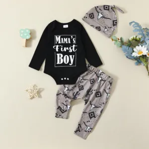 Kids Baby Boys Casual Letters Pattern Long Sleeve Round Neck Romper Pants Set