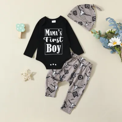Kids Baby Boys Casual Letters Pattern Long Sleeve Round Neck Romper Pants Set