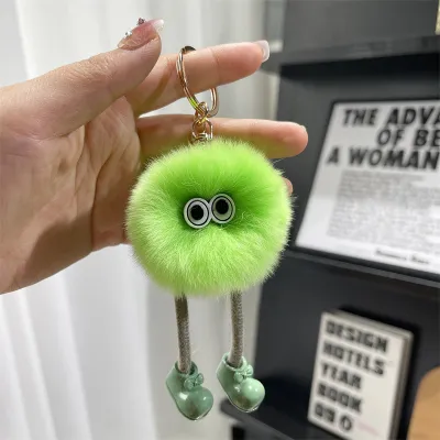 Winter Women Cute Large Long Legs Small Coal Ball Plush Doll Keychain Pendant