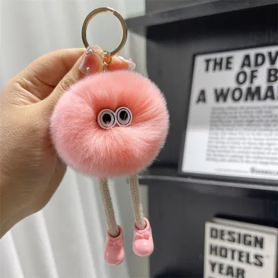 Winter Women Cute Large Long Legs Small Coal Ball Plush Doll Keychain Pendant