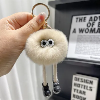 Winter Women Cute Large Long Legs Small Coal Ball Plush Doll Keychain Pendant