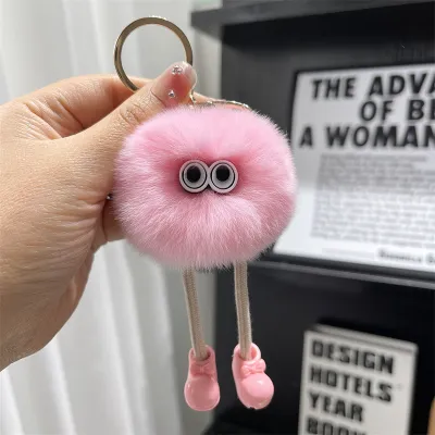 Winter Women Cute Large Long Legs Small Coal Ball Plush Doll Keychain Pendant