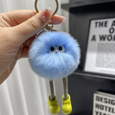 Winter Women Cute Large Long Legs Small Coal Ball Plush Doll Keychain Pendant