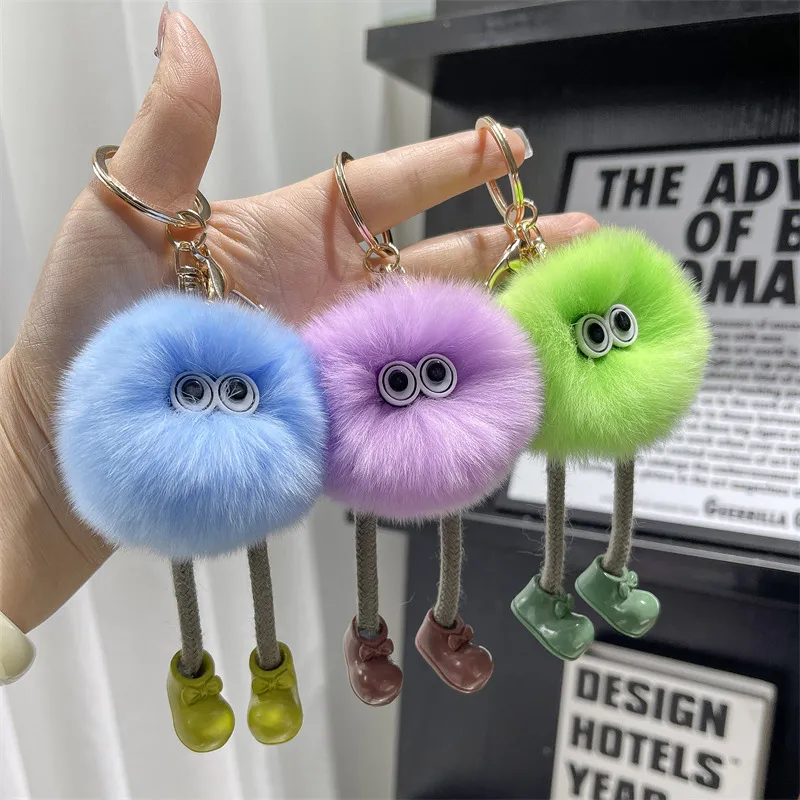 Winter Women Cute Large Long Legs Small Coal Ball Plush Doll Keychain Pendant