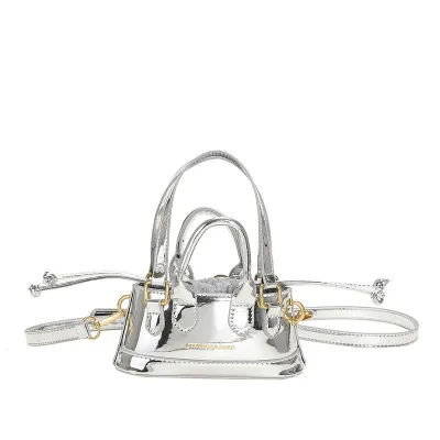 Women Fashion Solid Color Patent Mini Crossbody Bag PU Zipper Soft Mini Bag