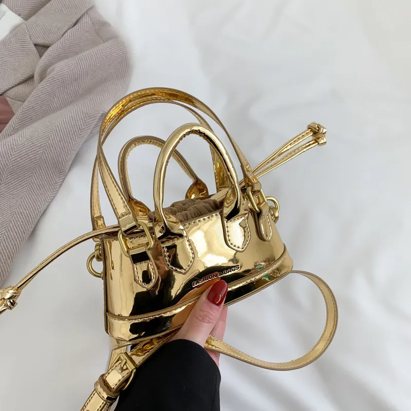 Women Fashion Solid Color Patent Mini Crossbody Bag PU Zipper Soft Mini Bag