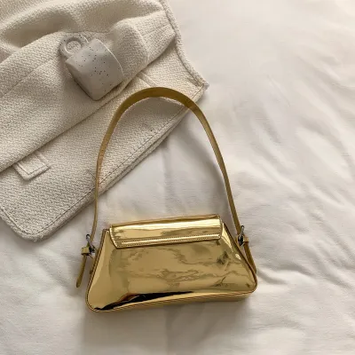 Women Fashionable Solid Color Bright Flap-On Shoulder Underarm Small Square Bag
