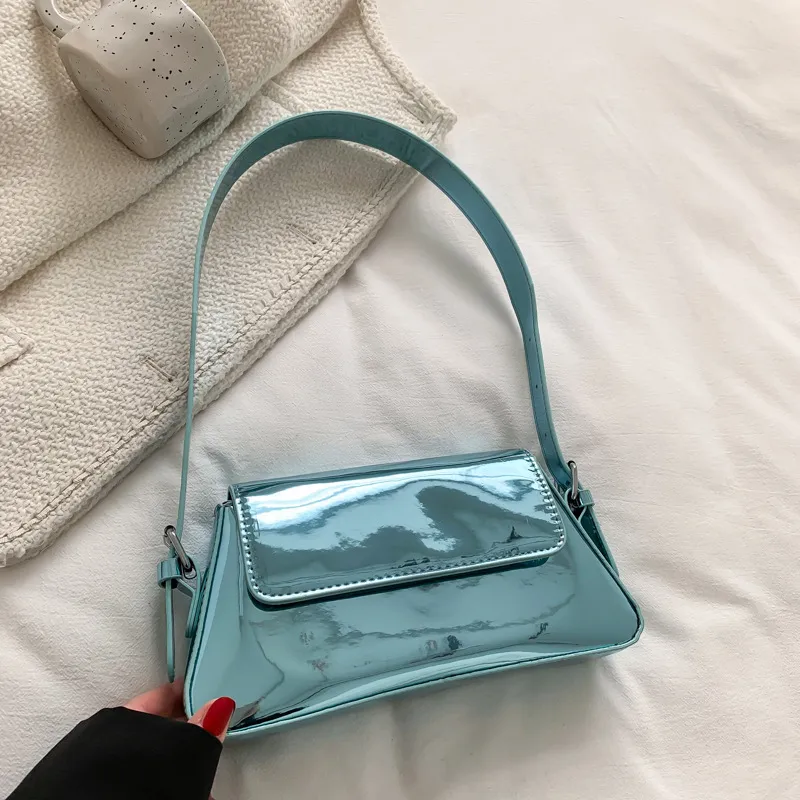 Women Fashionable Solid Color Bright Flap-On Shoulder Underarm Small Square Bag