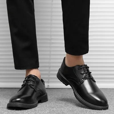 Men Fashion Business Versatile Lace-Up Flat Low Top Leather Shoes