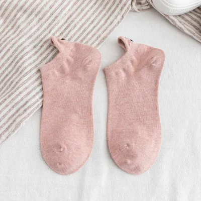 Women Fashion Solid Color Heel Smiley Embroidered Leisure Cotton Socks