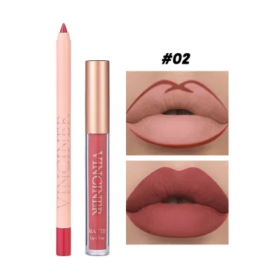 Vinciner Women Non-Stick Cup Long-Lasting Nude Matte Lip Glaze Lip Liner Set