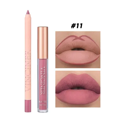 Vinciner Women Non-Stick Cup Long-Lasting Nude Matte Lip Glaze Lip Liner Set