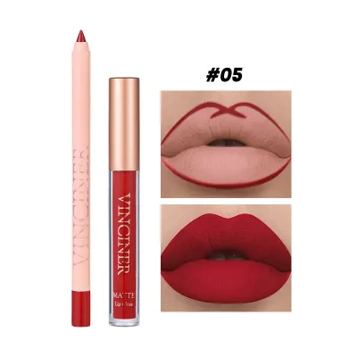 Vinciner Women Non-Stick Cup Long-Lasting Nude Matte Lip Glaze Lip Liner Set
