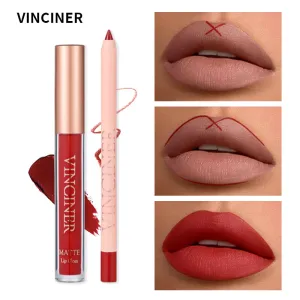Vinciner Women Non-Stick Cup Long-Lasting Nude Matte Lip Glaze Lip Liner Set