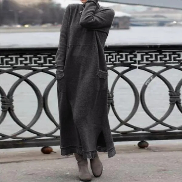 Dark Gray Wool Winter Dress with Belt from NikkaPlace