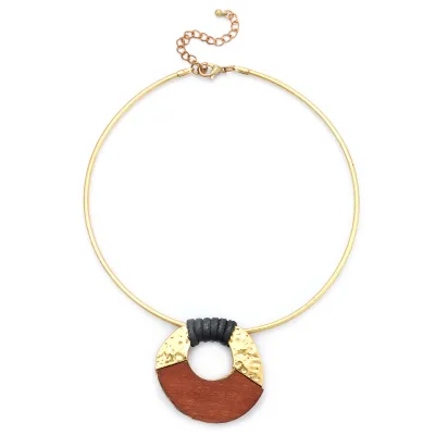Exaggerated Creative Geometric Metal Wood Retro Necklace Earrings Jewelry Set