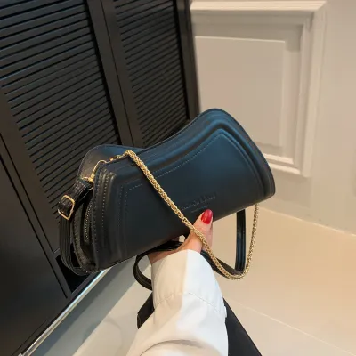 Women Fashion Solid Color Irregular Chain PU Crossbody Bag Small