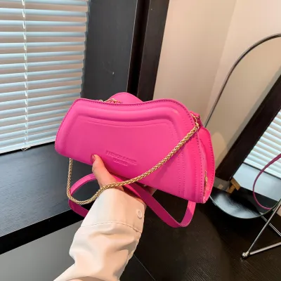 Women Fashion Solid Color Irregular Chain PU Crossbody Bag Small