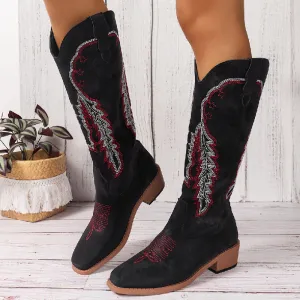 Women Fashion Plus Size V-Mouth Embroidery High Boots