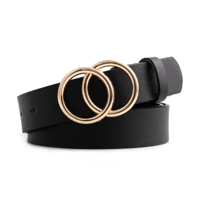 Creative Women Double Round Buckle Belt Imitation Leather Casual Fashion