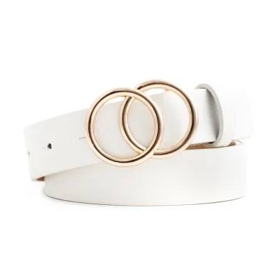 Creative Women Double Round Buckle Belt Imitation Leather Casual Fashion