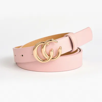 Fashion Metal Letter Buckle Imitation Leather Belt With Snaps Closure