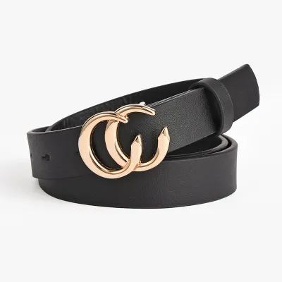 Fashion Metal Letter Buckle Imitation Leather Belt With Snaps Closure