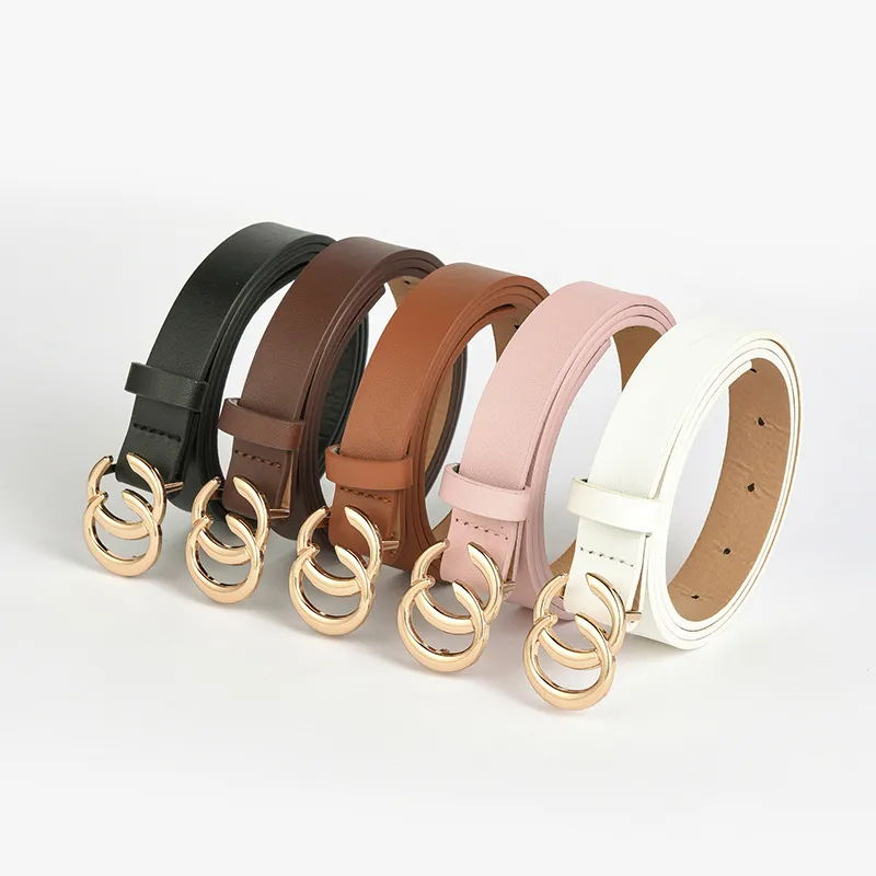 Fashion Metal Letter Buckle Imitation Leather Belt With Snaps Closure