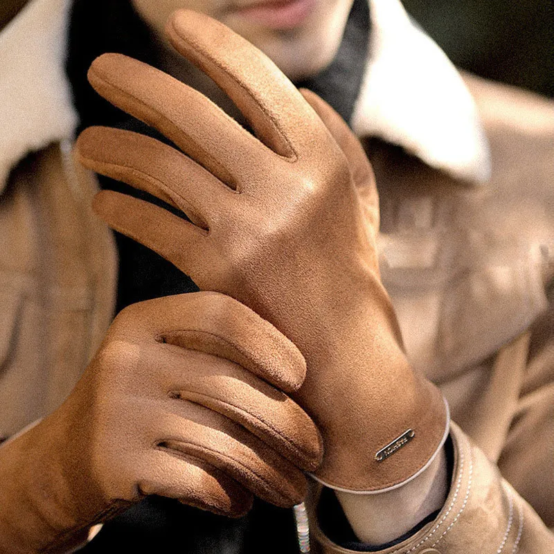 Men's Fleece-Lined Warm Suede Gloves
