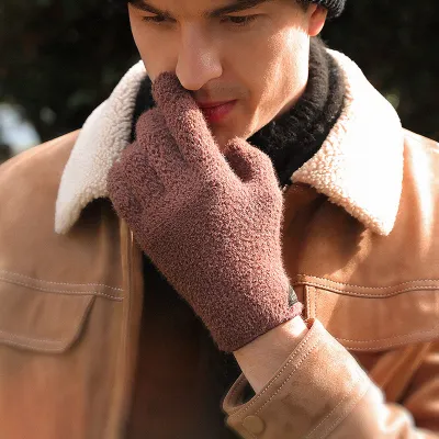 Men's Winter Windproof Thickened Plush Knitted Gloves