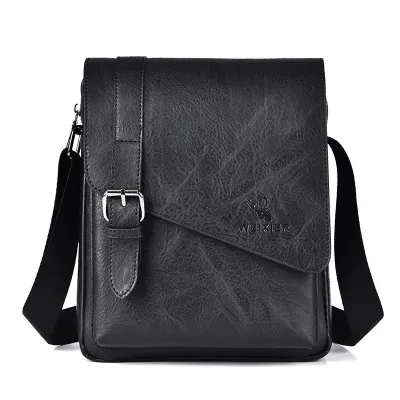 Men Casual Basic Commuter Zipper PU Leather Crossbody Bag