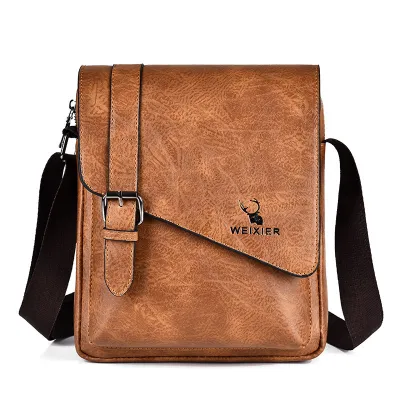 Men Casual Basic Commuter Zipper PU Leather Crossbody Bag