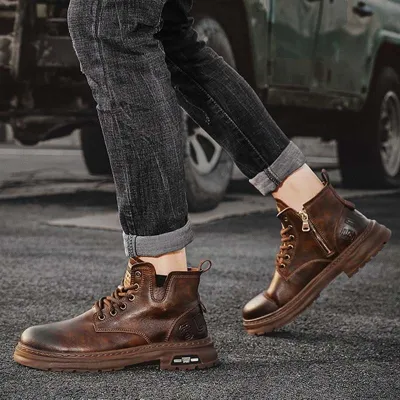 Men Autumn Winter Fashion Casual Vintage British Style Round-Toe High Top Lace-Up Combat Boots