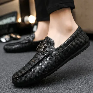 Men Fashion Casual British Style Plaid Round-Toe Flat Loafers Shoes