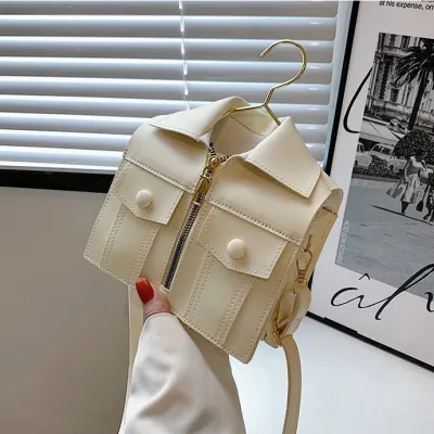 Women Fashion Creative Clothes Shape Zipper PU Crossbody Bag