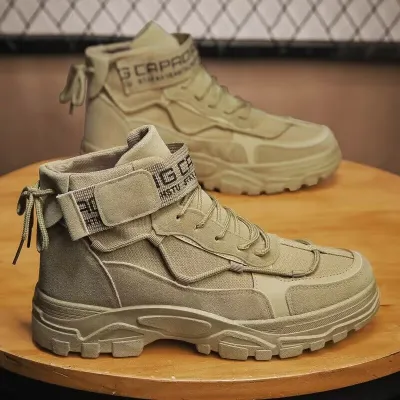 Men Spring Autumn Fashion Casual Versatile Thick-Soled Lace-Up High Top Combat Boots