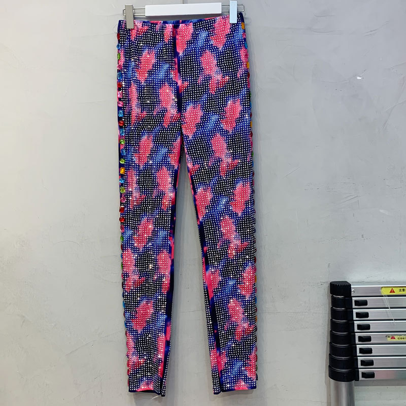 Wholesale Women Fashion Sexy Multicolor Rhinestone Slim Pants