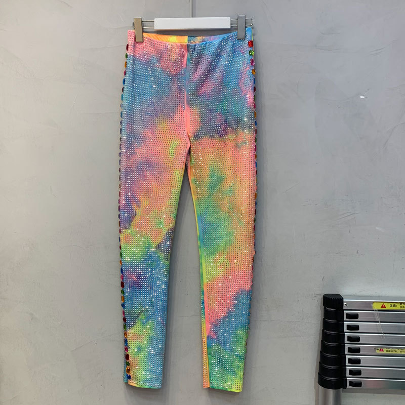 Wholesale Women Fashion Sexy Multicolor Rhinestone Slim Pants