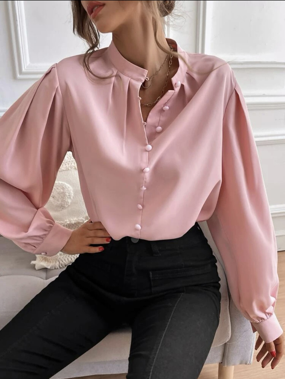 Wholesale Women'S Fashion Half Open Collar Solid Color Loose