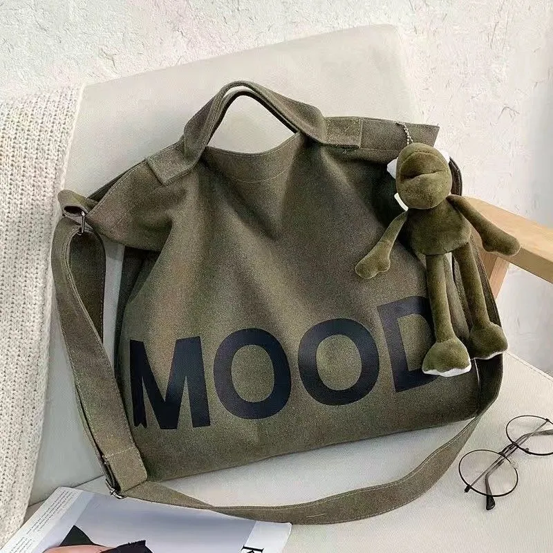 Simple Large-Capacity Letter-Print Canvas Vintage Tote Bag