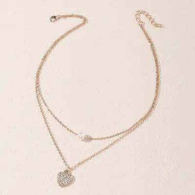 Women Fashion Simple Metal Chain Snake Pendant Stone Beaded Multi-Layer Necklace