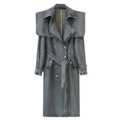 Women's Long Denim Jacket - Street Hipster Style, Loose Fit, Lapel Collar