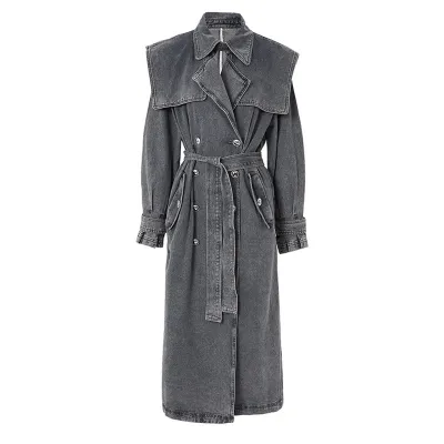Women's Long Denim Jacket - Street Hipster Style, Loose Fit, Lapel Collar