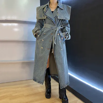 Otoño Invierno calle moda estilo mujer Casual manga larga chaqueta vaquera abrigo