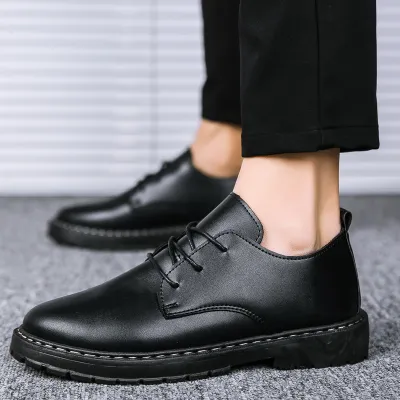 Men Fashion Casual Business Versatile Lace-Up Thick-Soled Leather Shoes
